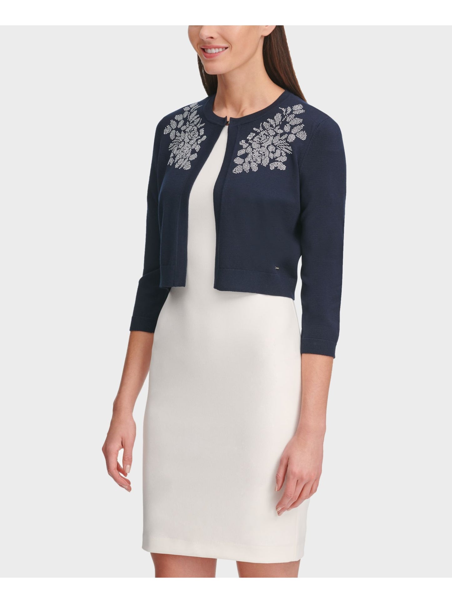 Tommy Hilfiger Women's Floral Long Sleeve Open Cardigan Sweater Blue Size X-Large