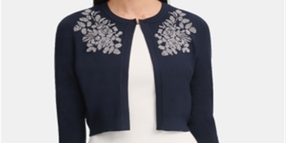 Tommy Hilfiger Women's Floral Long Sleeve Open Cardigan Sweater Blue Size X-Large