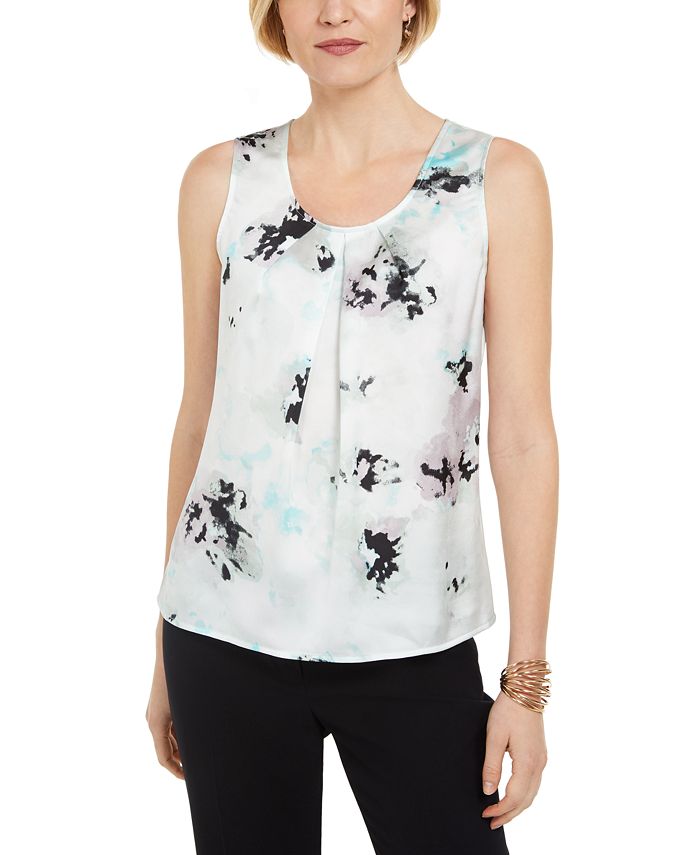 Kasper Women's Sleeveless Floral Print Top Green Size X-Large