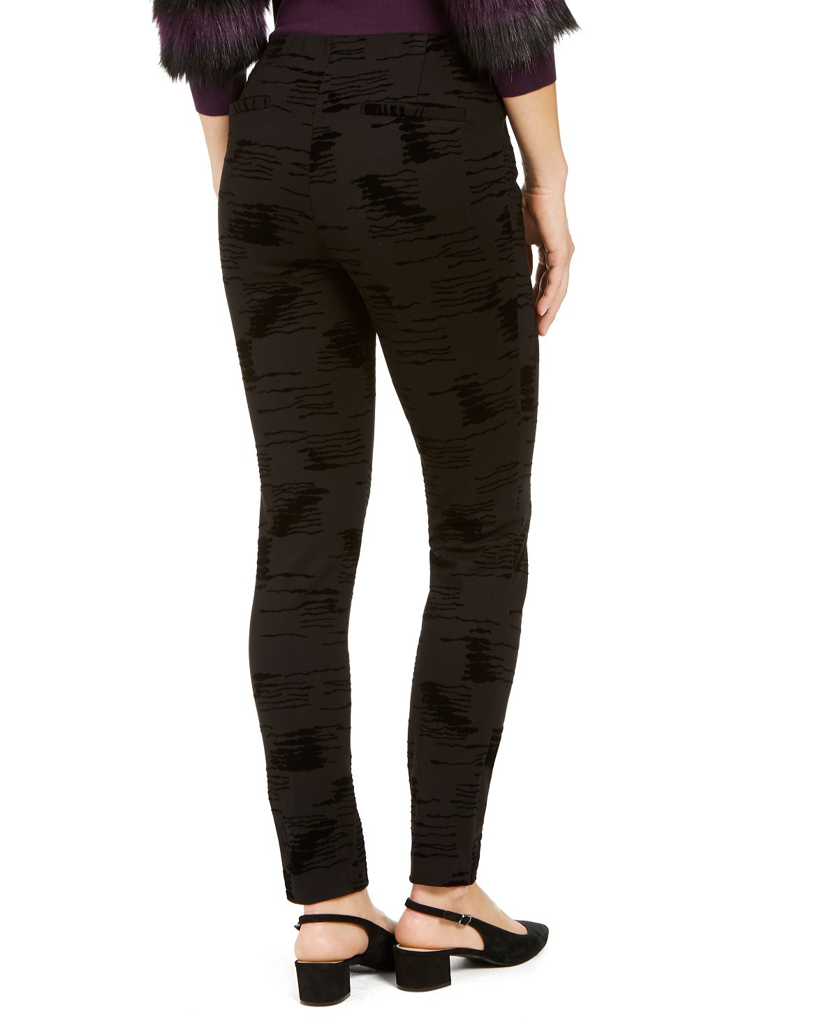 Alfani Women's Velvet Flocked High Waist Skinny Pants Black Size 4
