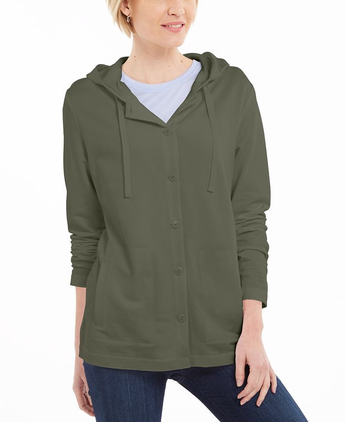 Karen Scott Women's Button Front Hoodie Green Size Small