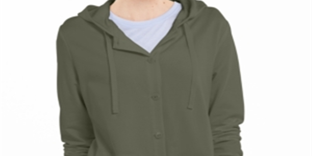 Karen Scott Women's Button Front Hoodie Green Size Small