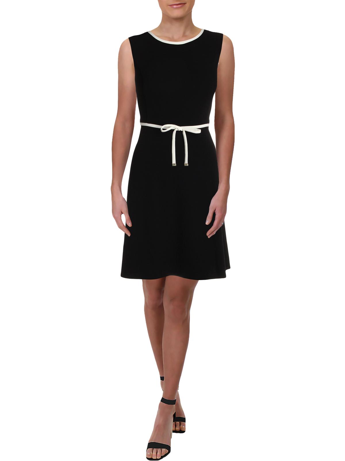 Tommy Hilfiger Women's Sleeveless Contrast Trim Scuba Dress Black Size 14