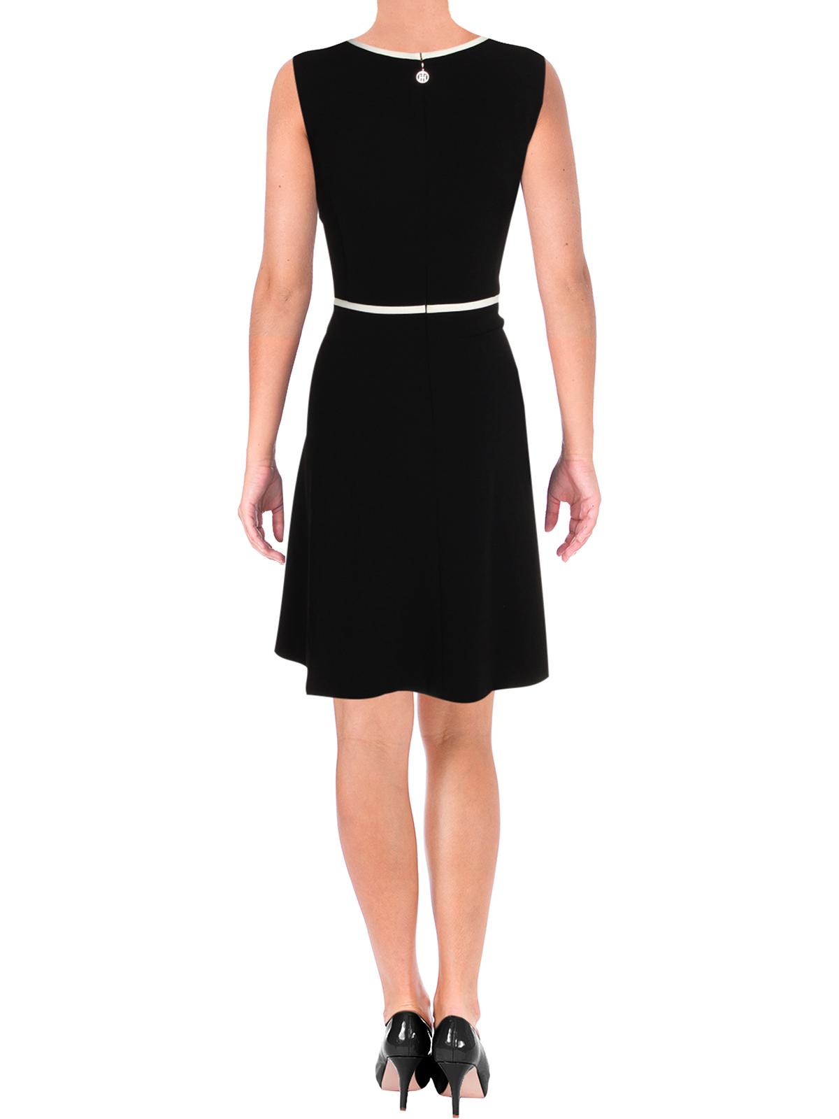Tommy Hilfiger Women's Sleeveless Contrast Trim Scuba Dress Black Size 14