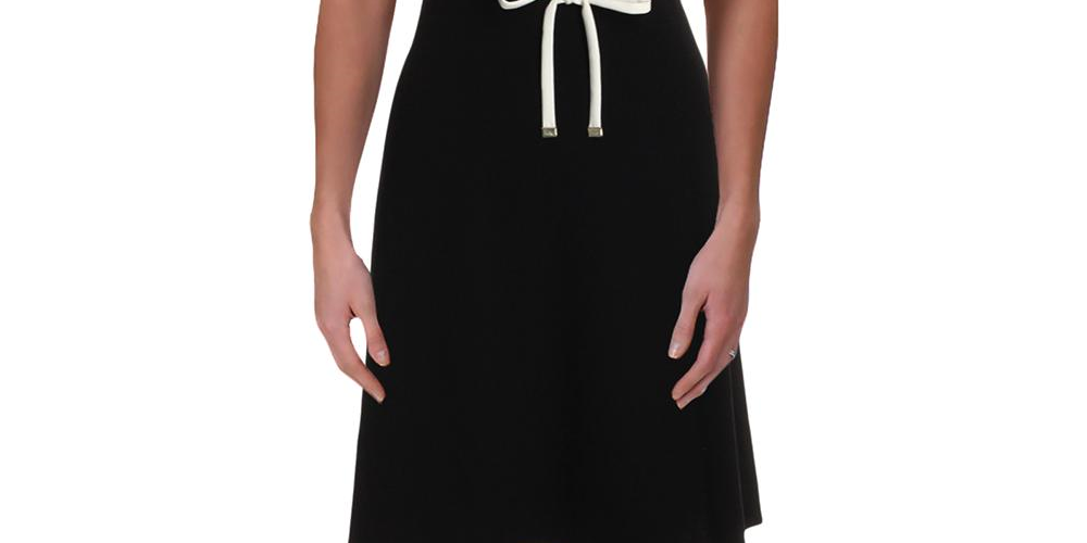 Tommy Hilfiger Women's Sleeveless Contrast Trim Scuba Dress Black Size 14