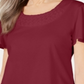 Karen Scott Women's Basketweave Trim Flutter Sleeve Top Red Size Small