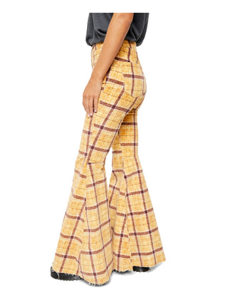 Free People Women's Plaid Wide Leg Pants Yellow Size 28