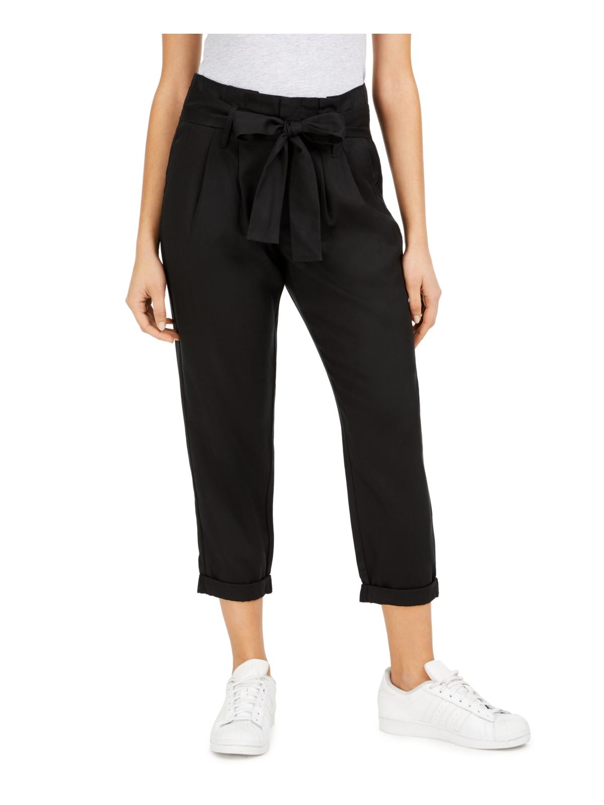Indigo Rein Women's High Rise Pleated Paperbag Pants Black Size Small