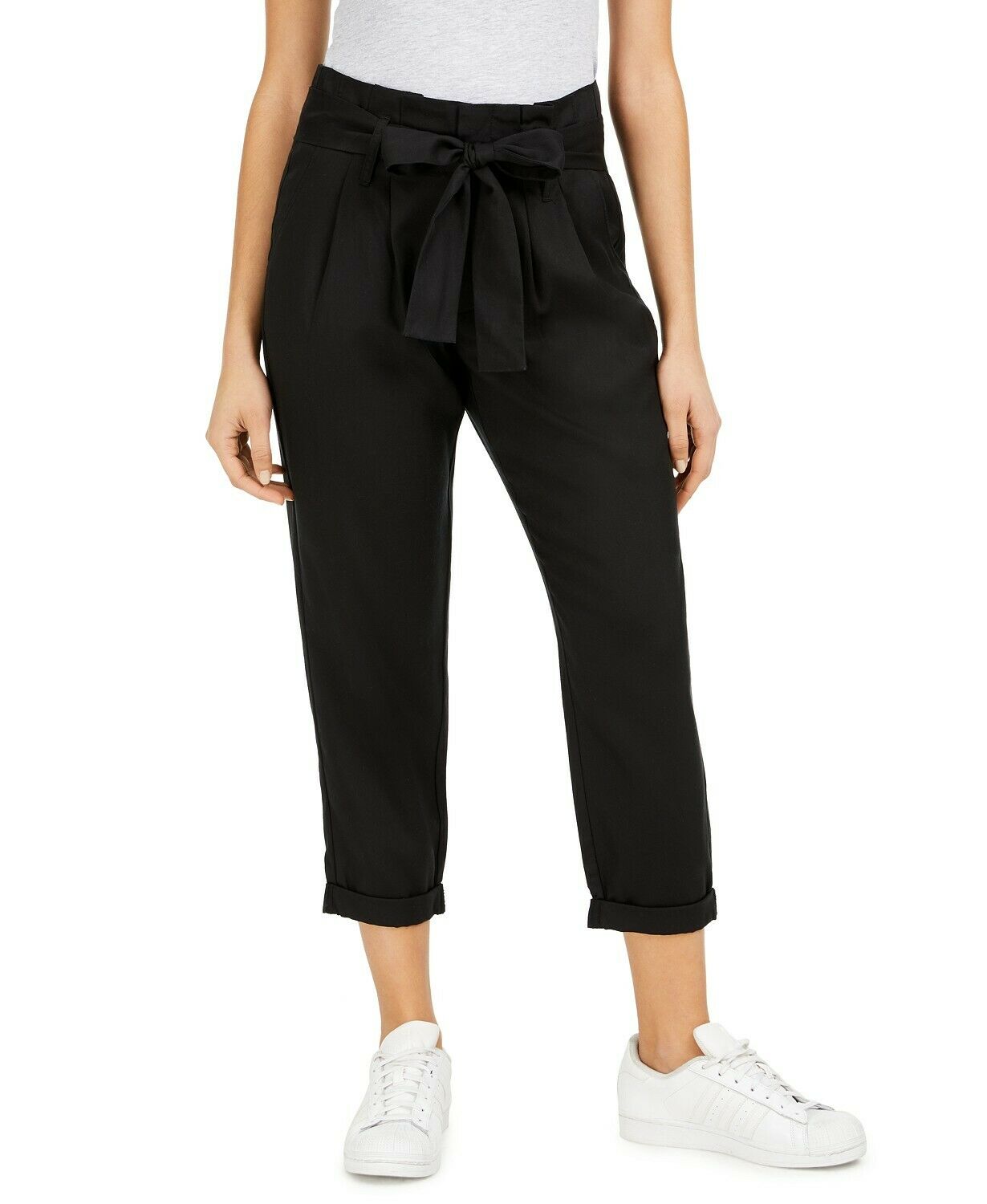 Indigo Rein Women's High Rise Pleated Paperbag Pants Black Size Small