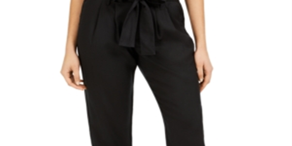 Indigo Rein Women's High Rise Pleated Paperbag Pants Black Size Small