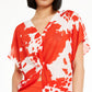 Alfani Women's Sheer Twist Front Printed Tunic Blouse Red Size Large