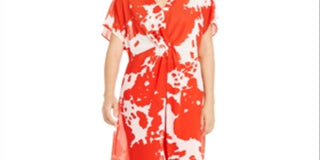 Alfani Women's Sheer Twist Front Printed Tunic Blouse Red Size Large