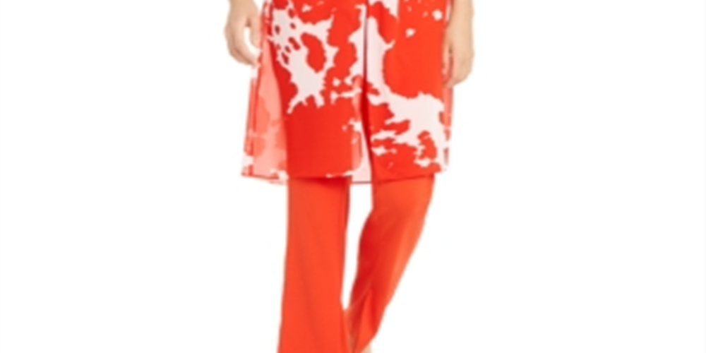 Alfani Women's Sheer Twist Front Printed Tunic Blouse Red Size Large