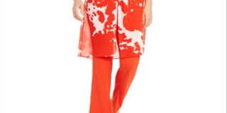 Alfani Women's Sheer Twist Front Printed Tunic Blouse Red Size Large