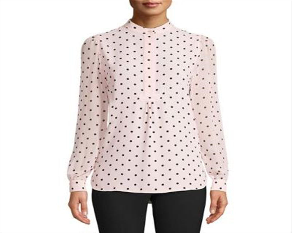 Anne Klein Women's Beekman Polka Dot Ruched Blouse Pink Size Large