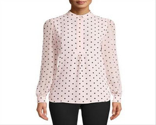 Anne Klein Women's Beekman Polka Dot Ruched Blouse Pink Size Large