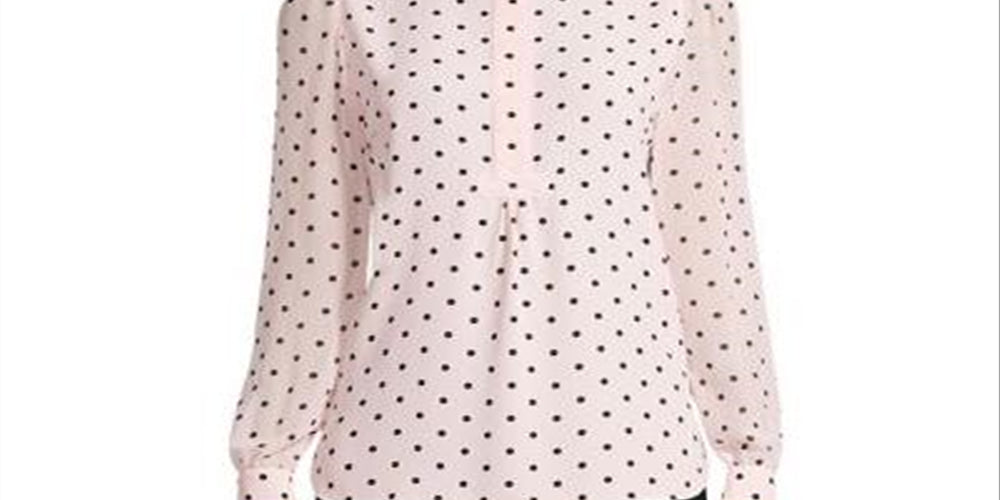 Anne Klein Women's Beekman Polka Dot Ruched Blouse Pink Size Large