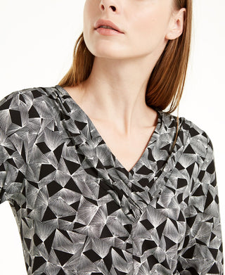 Alfani Women's Asymmetrical Geometric Blouse Black Size S