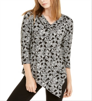Alfani Women's Asymmetrical Geometric Blouse Black Size S