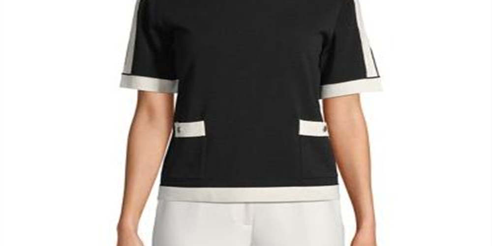 Anne Klein Women's Front Pockets Knit Top Black Size Medium