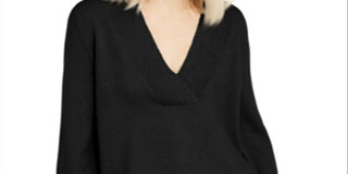 IINC International Concepts Women's Tunic Ribbed Trim Pullover Sweater Black Size Small