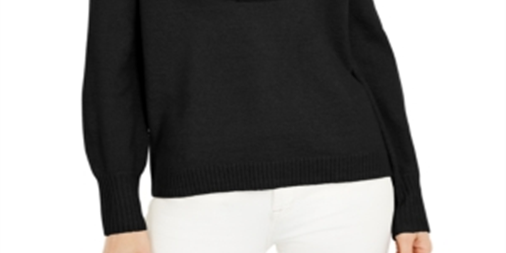 IINC International Concepts Women's Tunic Ribbed Trim Pullover Sweater Black Size Small