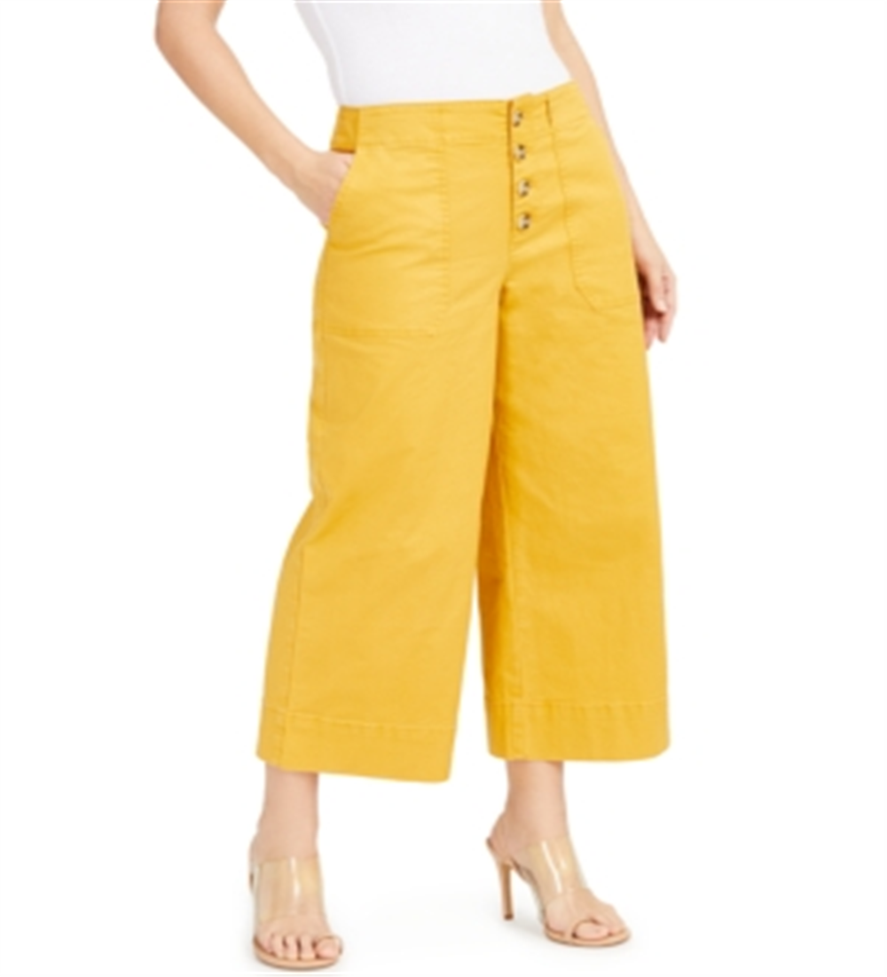 INC International Concepts Women's Wide Leg Exposed Fly Culottes Pants Yellow Size 10