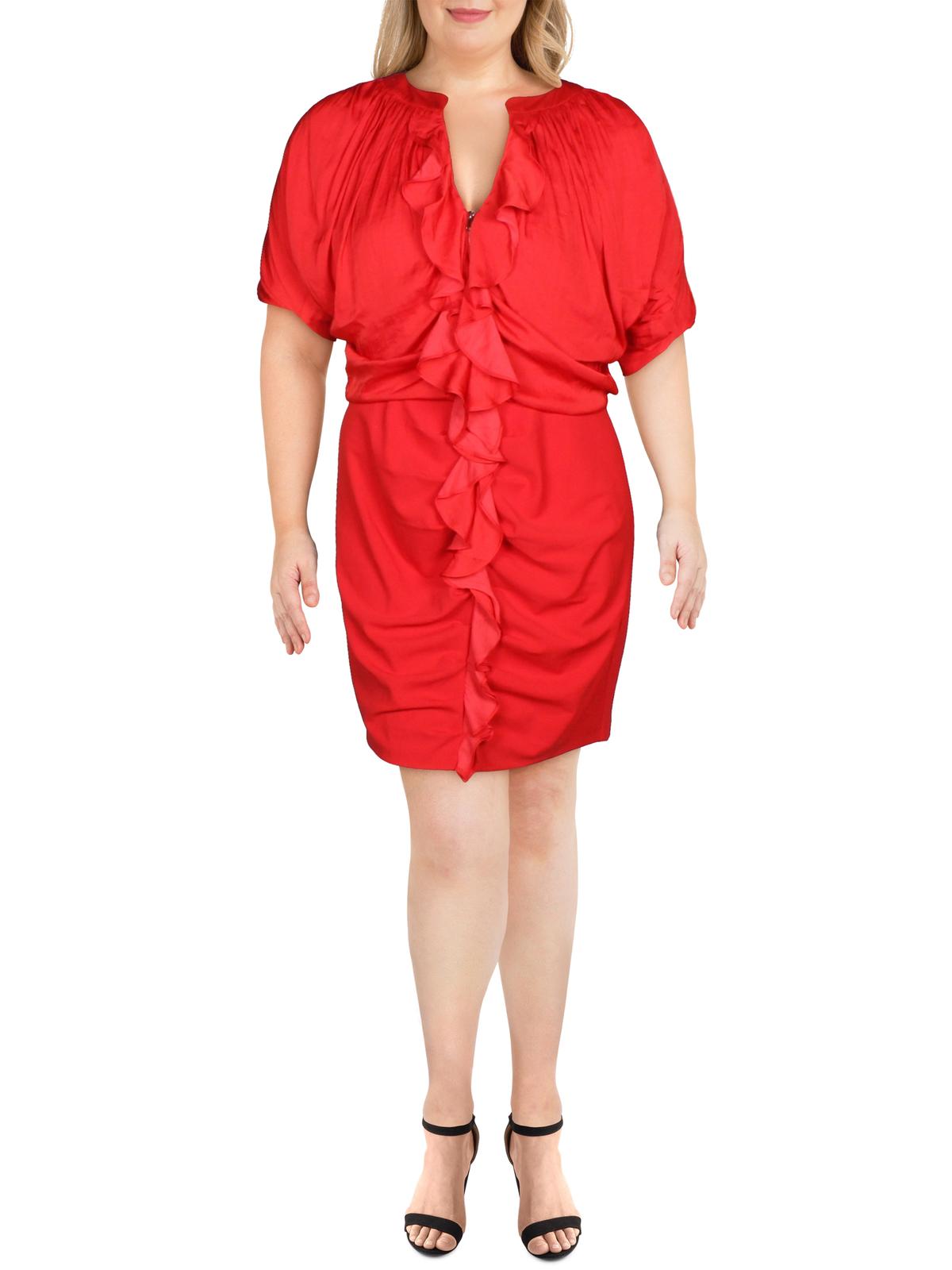 IINC International Concepts Women's Ruffled Ruched Cocktail Dress Red Size X-Small