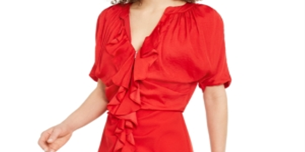 IINC International Concepts Women's Ruffled Ruched Cocktail Dress Red Size X-Small