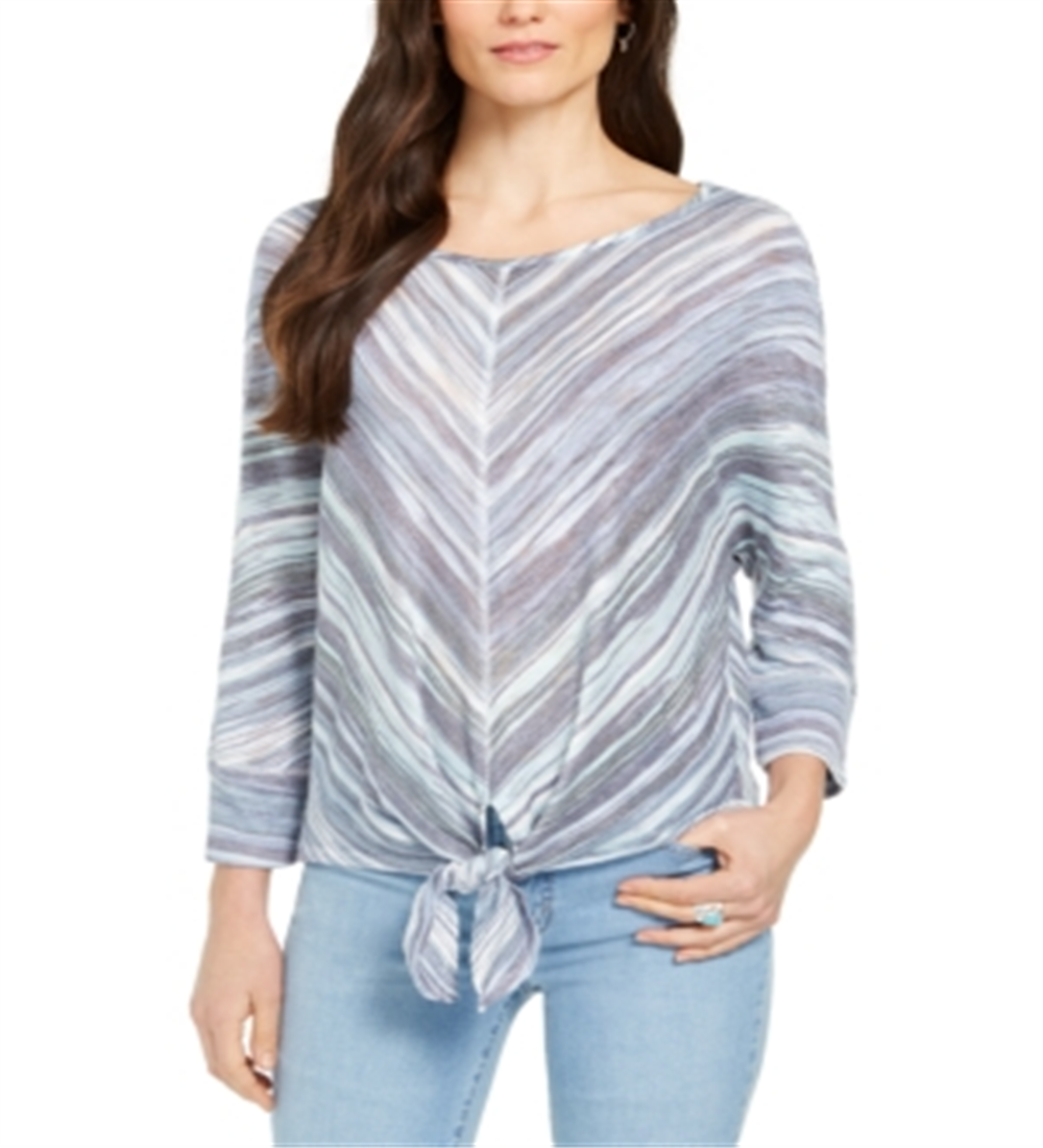 Style & Co Women's Stripe Front Tie Top Blue Size XX-Large