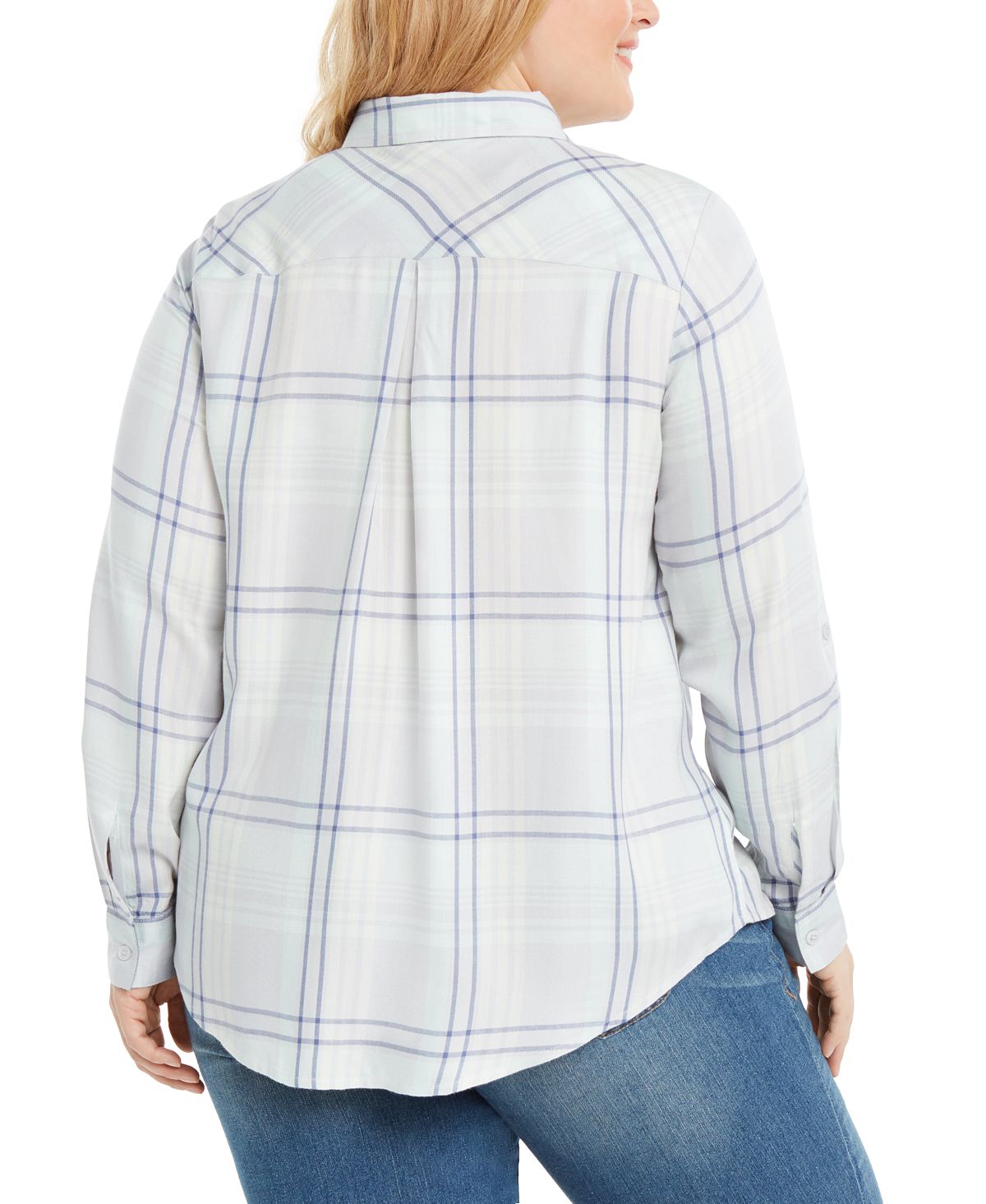 Style & Co Women's Plaid Button Down Blouse White Size 4X