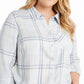 Style & Co Women's Plaid Button Down Blouse White Size 4X