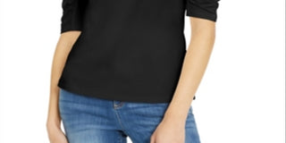 IINC International Concepts Women's Solid Short Sleeve Crew Neck T-Shirt Top Black Size X-Small