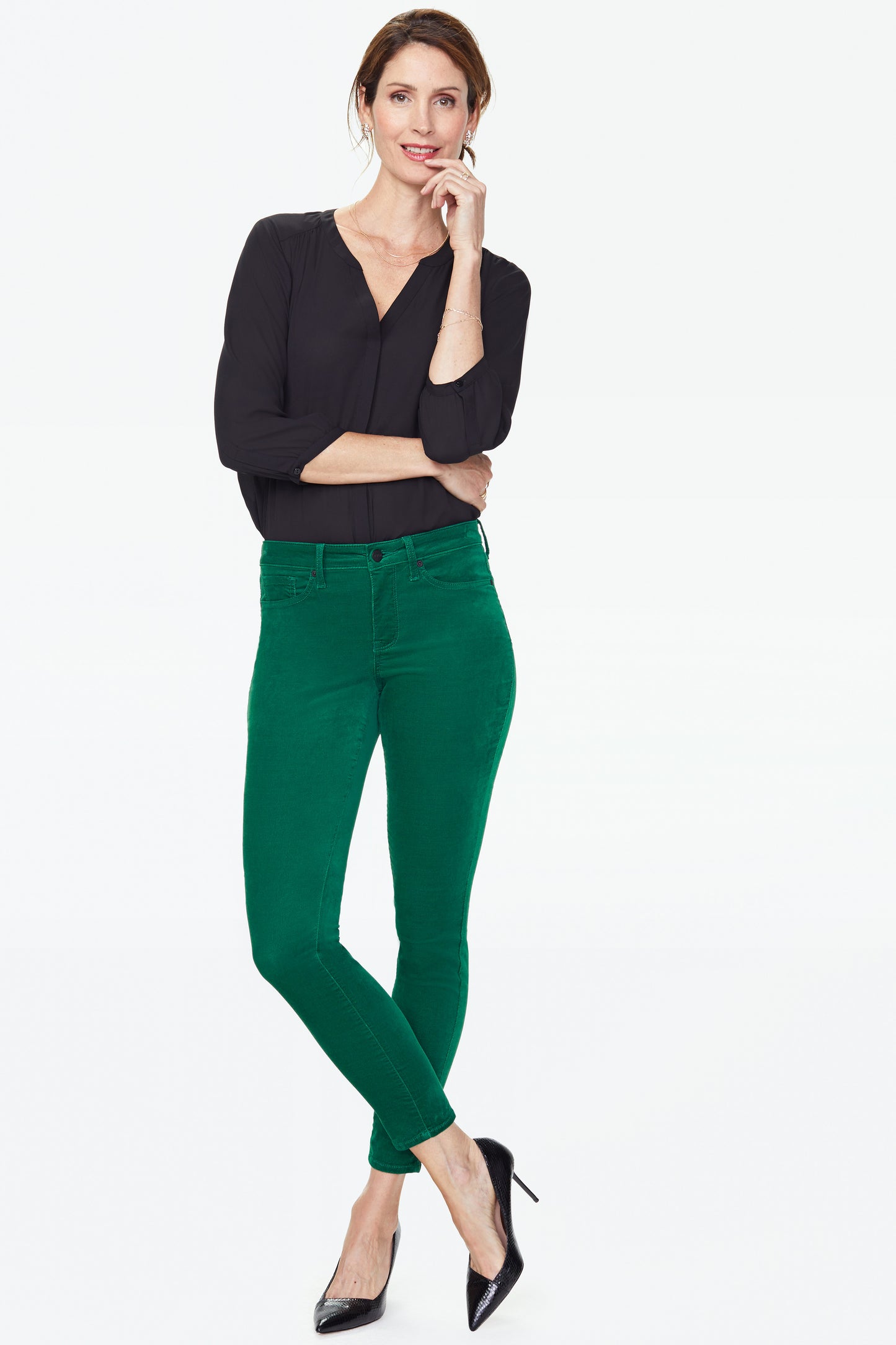 NYDJ Women's Zippered Pocketed Tummy control Skinny Pants Green Size 6