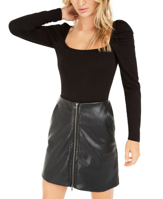 Bar III Women's Puff Sleeve Bodysuit Black Size Medium