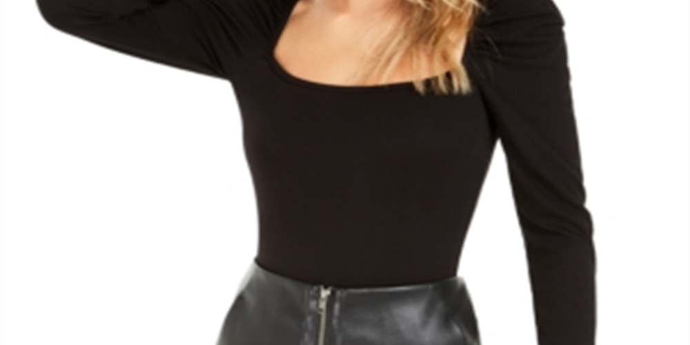 Bar III Women's Puff Sleeve Bodysuit Black Size Medium