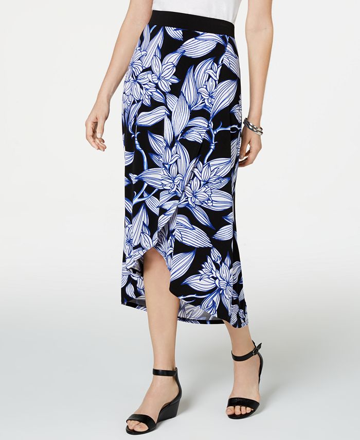 JM Collection Women's Floral Tea Length Wrap Skirt Black Size XX-Large