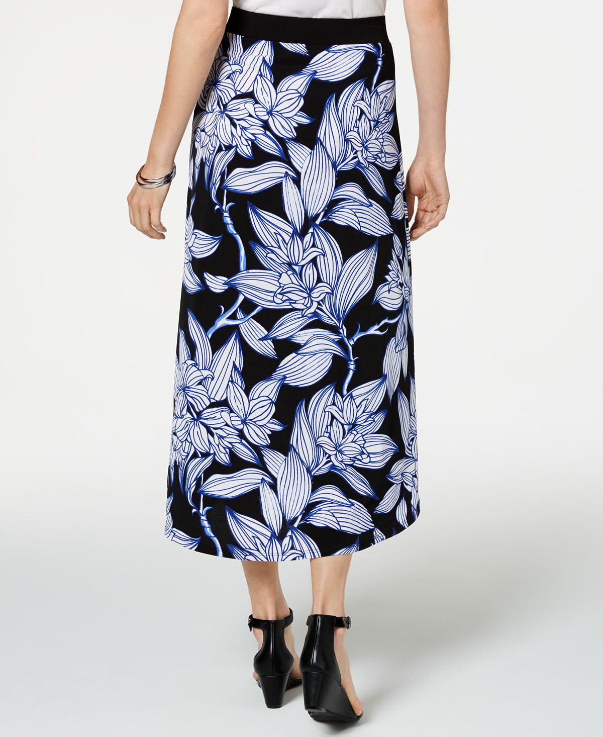 JM Collection Women's Floral Tea Length Wrap Skirt Black Size XX-Large