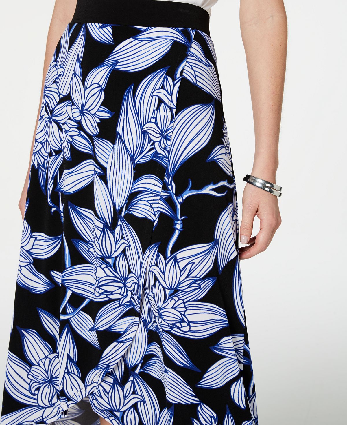 JM Collection Women's Floral Tea Length Wrap Skirt Black Size XX-Large