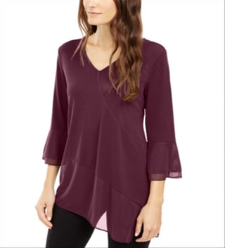Alfani Women's Asymmetrical Bell Sleeve Top Wine Size Large
