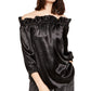 Michael Kors Women's Satin Ruffled Off the Shoulder Top Black Size Medium