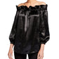 Michael Kors Women's Satin Ruffled Off the Shoulder Top Black Size Medium