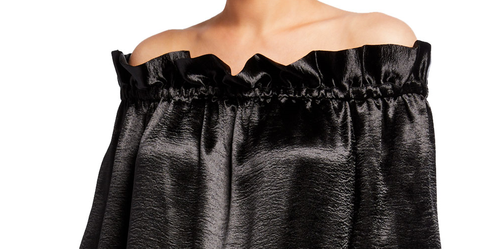 Michael Kors Women's Satin Ruffled Off the Shoulder Top Black Size Medium