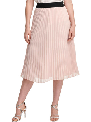 DKNY Women's Stretch Pull on MIDI Evening Accordion Pleat Skirt Pink Size X-Large