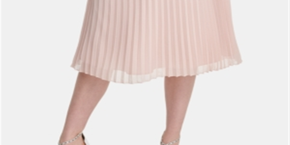 DKNY Women's Stretch Pull on MIDI Evening Accordion Pleat Skirt Pink Size X-Large