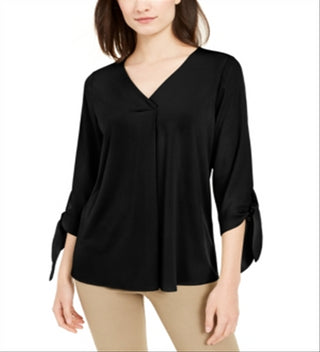 Alfani Women's Tie Cuff Top Black Size X-Small