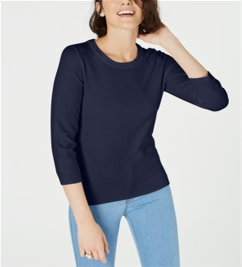 Maison Jules Women's Crewneck 3/4 Sleeve Sweater Blue Size X-Large