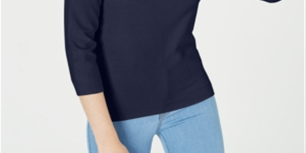 Maison Jules Women's Crewneck 3/4 Sleeve Sweater Blue Size X-Large