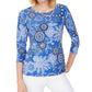 JM Collection Women's Printed Jacquard Top Blue Size Small