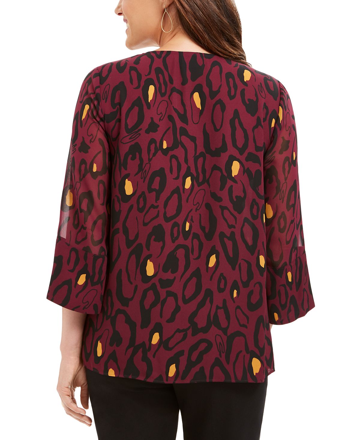 JM Collection Women's Printed Necklace Blouse Purple Size Petite XL